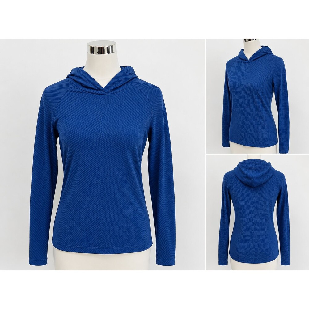 Athleta Women’s blue Hooded Running Top Thumb Holes Grippers Sz M